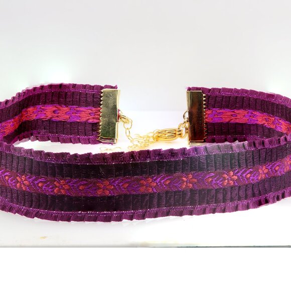 Purple Tone Choker Adjustable Length Fancy Texture Wide chokers (#80) - Picture 8 of 8